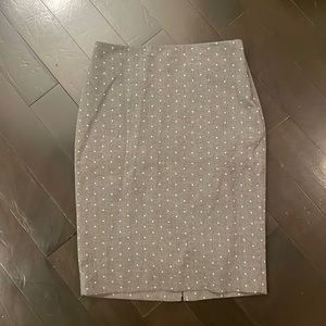 Grey business skirt with white polka dot pattern